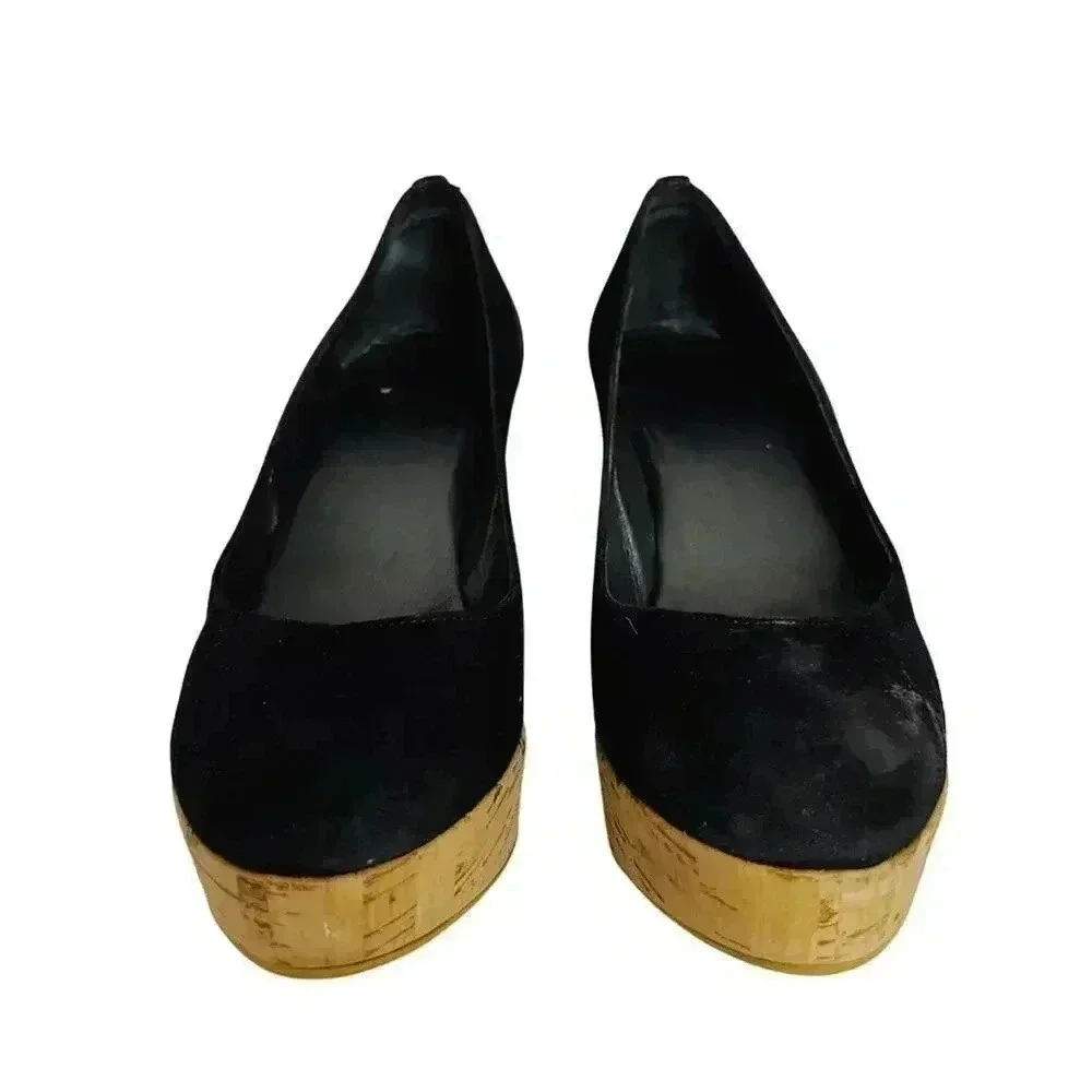 Stuart Weitzman Vintage Black Suede Leather Cork Wedges Women's Size 5 - Picture 2 of 12